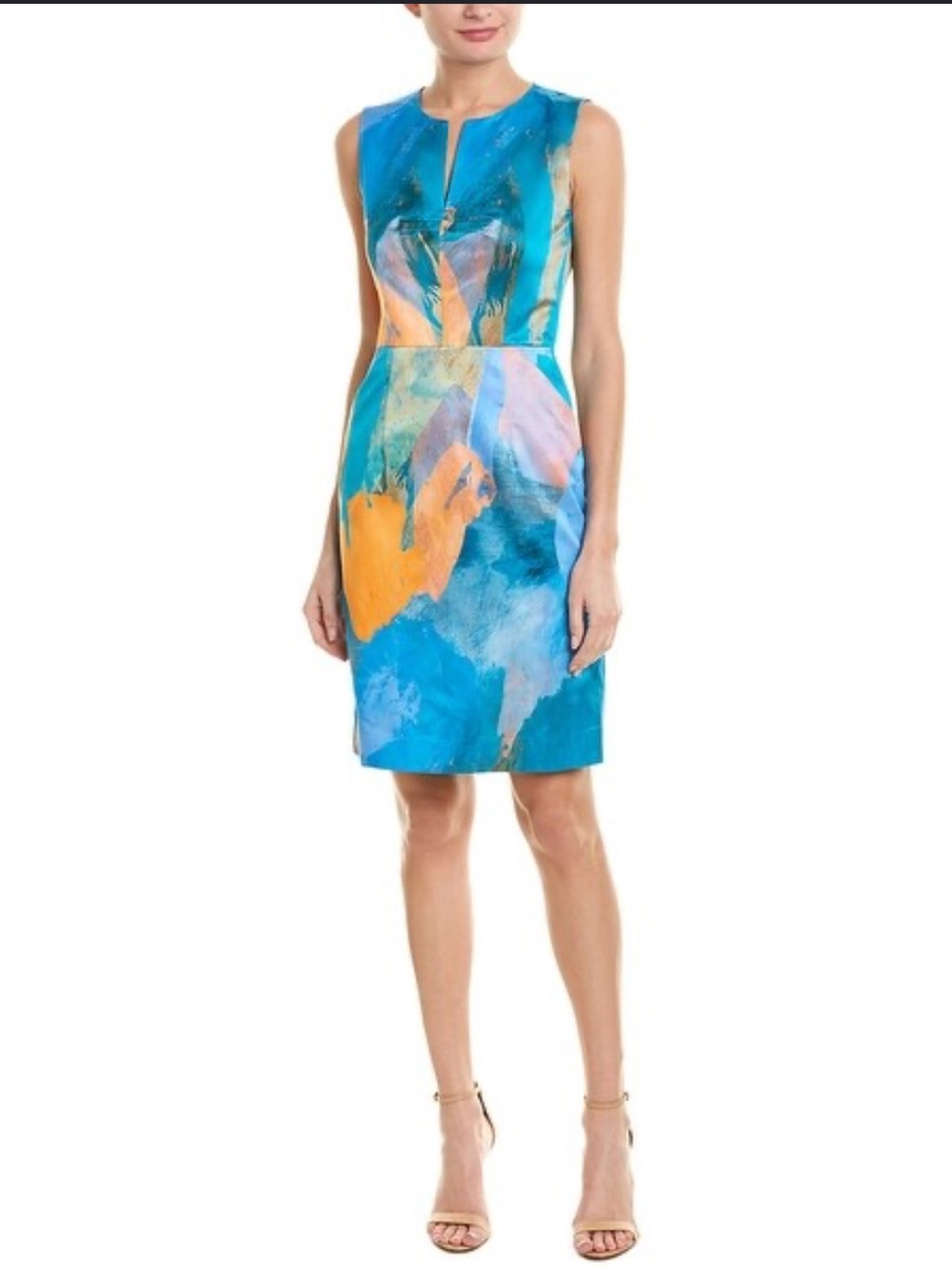 Milly Abstract Silk Blend Notch Neck Dress 6